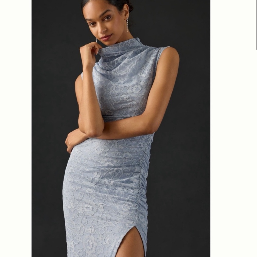 NWT Anthropologie The Maya Ruched Cowl-Neck Dress: Lace Edition Sky size XL - Picture 4 of 13